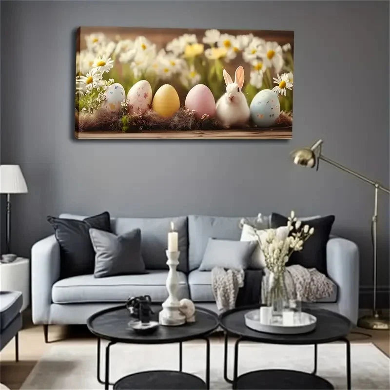An Easter Theme Illustration Wall Art Canvas Office Home Room Framed 120x60cm