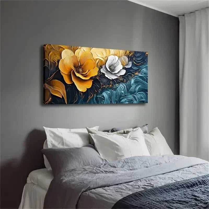 Flowers And Deep Blue Interior Wall Art Canvas Office Home Room Framed 120x60cm