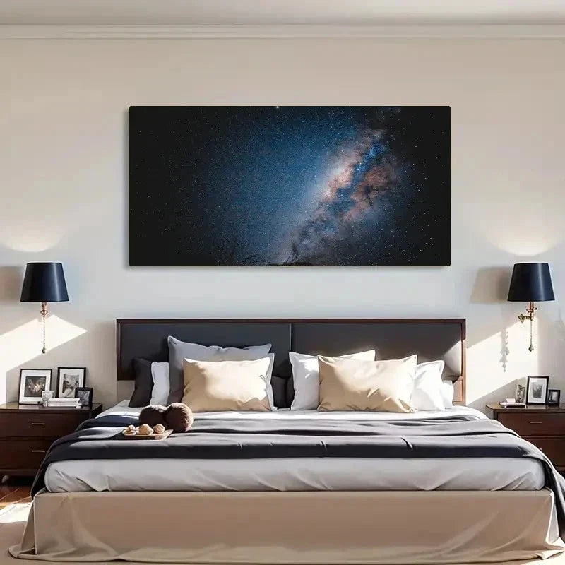 Silhouette Trees Under Starry Wall Art Canvas Office Home Room Framed 120x60cm