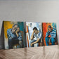 3pcs Striped Shirt Man Painting Sad Darkness Wall Art Set Canvas Framed 40x60cm - High Quality Print 100% Australian Made Wall Canvas Ready to Hang