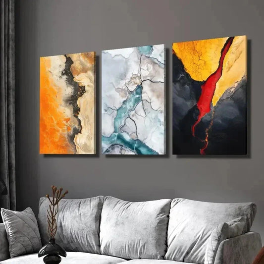 3pcs Vibrant Abstract Lava & Glacier Design Wall Art Set Canvas Framed 40x60cm - High Quality Print 100% Australian Made Wall Canvas Ready to Hang