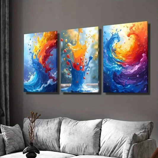 3pcs Paint Splash Mural Abstract Decoration Wall Art Set Canvas Framed 40x60cm - High Quality Print 100% Australian Made Wall Canvas Ready to Hang