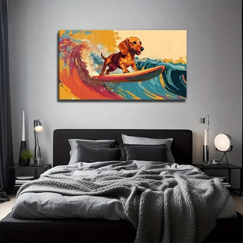 Modern Learn To Surf The Dog Wall Art Canvas Office Home Room Framed 80x45cm