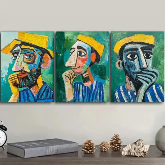 3pcs Abstract Man Portrait Waterproof Perfect Wall Art Set Canvas Framed 40x60cm - High Quality Print 100% Australian Made Wall Canvas Ready to Hang