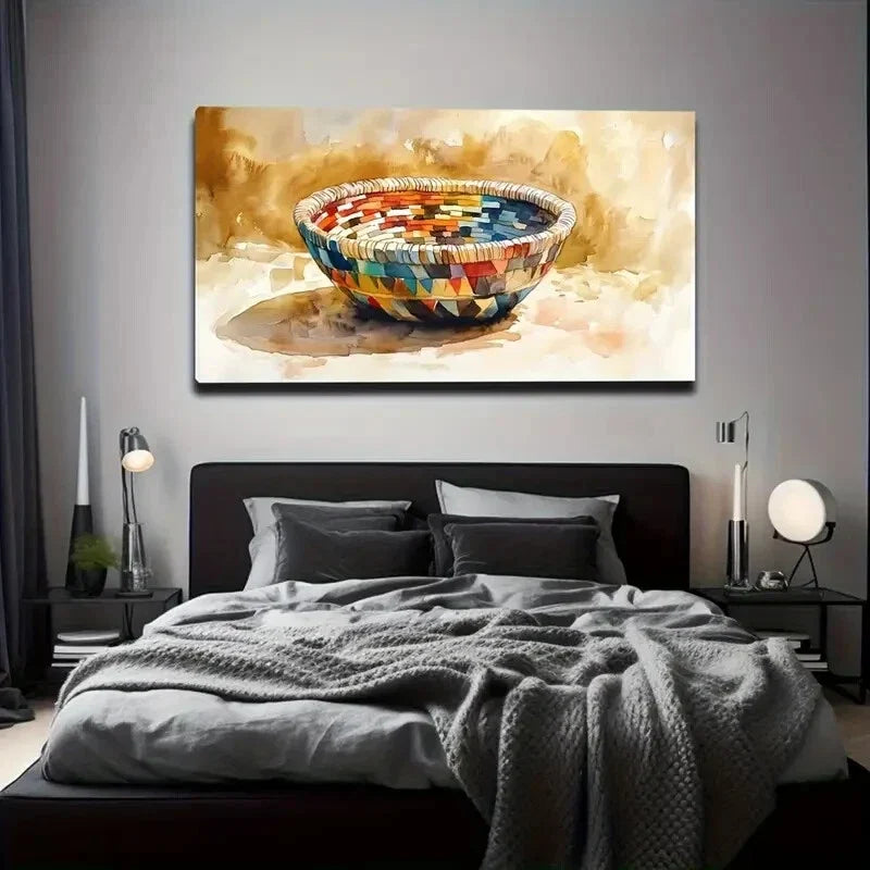Colorful Woven Basket Wall Art Canvas Office Home Room Framed 120x60cm