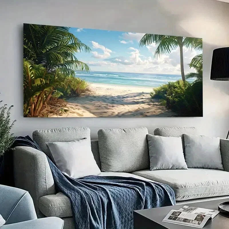 Beach Scene Frameless Nature Wall Art Canvas Office Home Room Framed 120x60cm