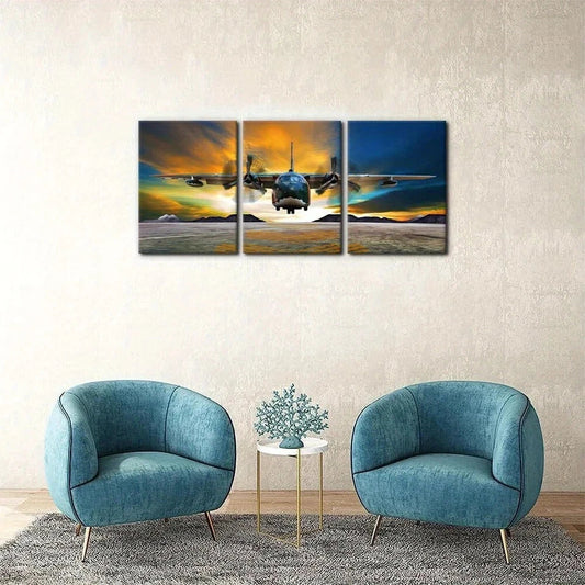 3pcs Airplane Landing on Airforce Runways Metal Print Ready to Hang Art