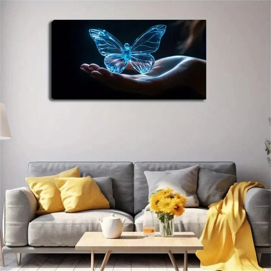 Blue Transparent Butterfly Wall Art Canvas Office Home Room Framed 120x60cm