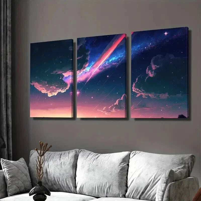 3pcs Starry Night Sky Clouds & Shooting Stars Wall Art Set Canvas Framed 40x60cm - High Quality Print 100% Australian Made Wall Canvas Ready to Hang