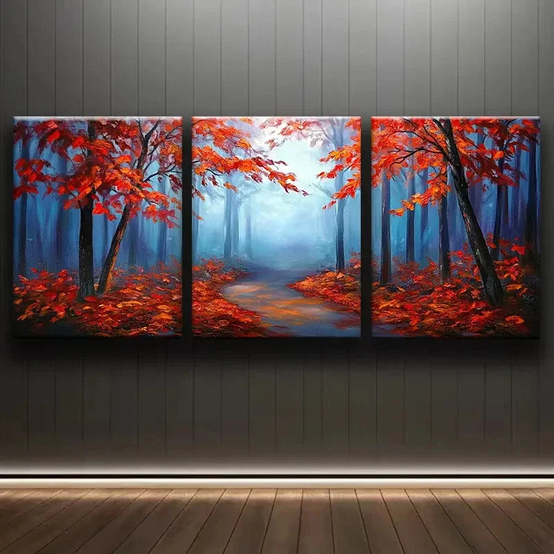 3pcs Autumn Forest Red Leaf Nature Peace Perfect Wall Art Set Canvas Framed 40x60cm - High Quality Print 100% Australian Made Wall Canvas Ready to Hang