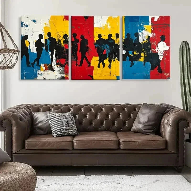 3pcs Dynamic Silhouette Abstract Vibrant Perfect Wall Art Set Canvas Framed 40x60cm - High Quality Print 100% Australian Made Wall Canvas Ready to Hang