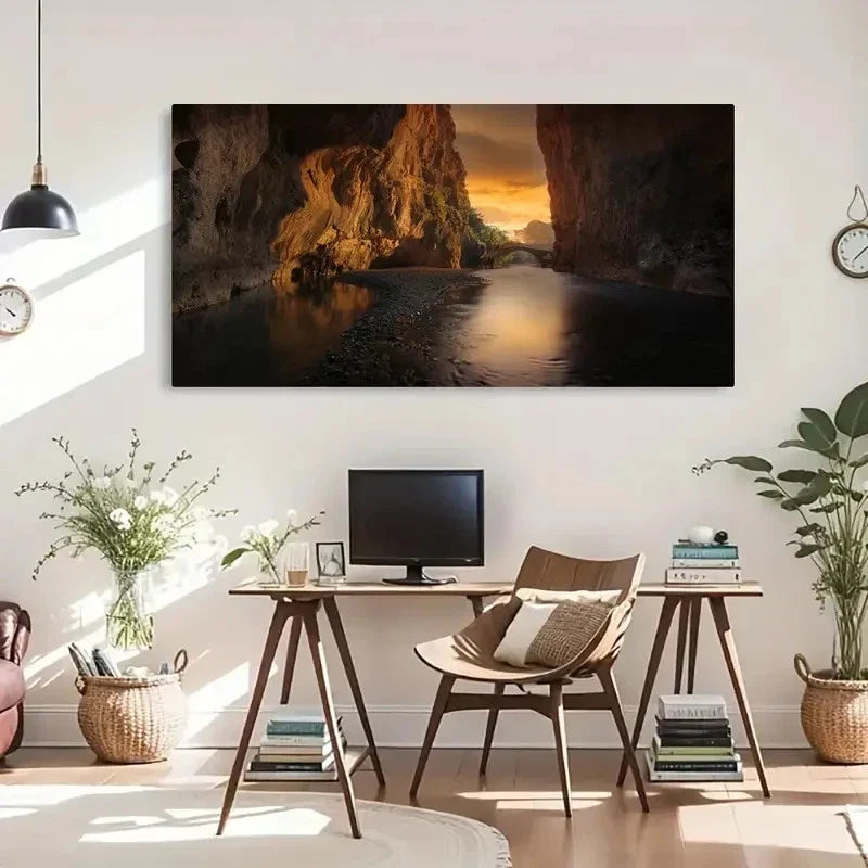 River Canyon Rocks Gorge Cliffs Wall Art Canvas Office Home Room Framed 120x60cm