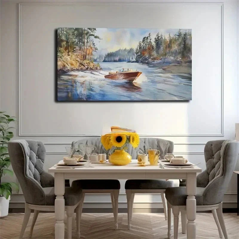 Small Boat Under Serene Sky Wall Art Canvas Office Home Room Framed 80x45cm