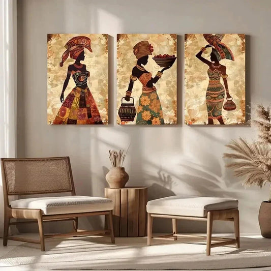 3pcs Vintage African Style Men'S Art Comic Style Metal Print Ready to Hang Art