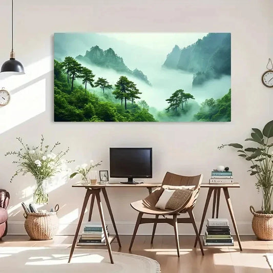Depicting A River Nature Misty Wall Art Canvas Office Home Room Framed 120x60cm