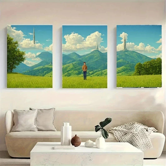 3pcs A for Man Standing on Grass Black Simple Metal Print Ready to Hang Art