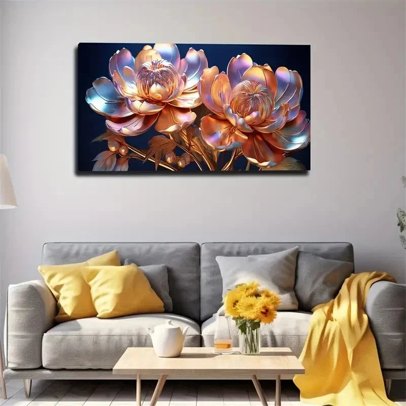 Vibrant Pink & Blue Flowers Wall Art Canvas Office Home Room Framed 120x60cm