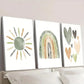 3pcs Bohemian Neutral Sun Rainbow Wall Art Set Canvas Framed 40x60cm - High Quality Print 100% Australian Made Wall Canvas Ready to Hang