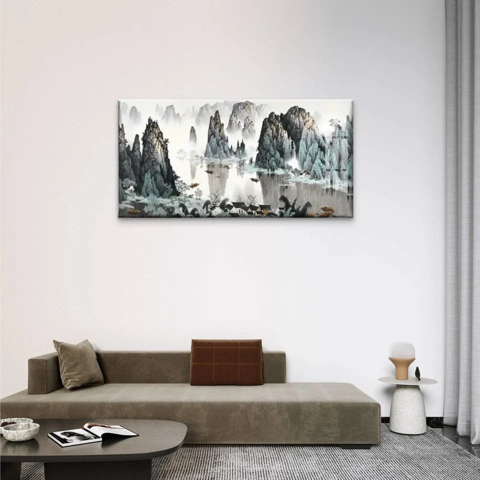 Mountains Trees Black White Wall Art Canvas Office Home Room Framed 120x60cm