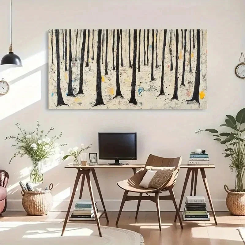 Abstract Tree Line Neutral Wall Art Canvas Office Home Room Framed 120x60cm
