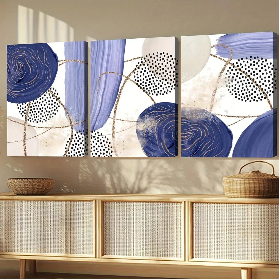3pcs Purple Abstract Geometric Elegant Black Dot Wall Art Set Canvas Framed 40x60cm - High Quality Print 100% Australian Made Wall Canvas Ready to Hang