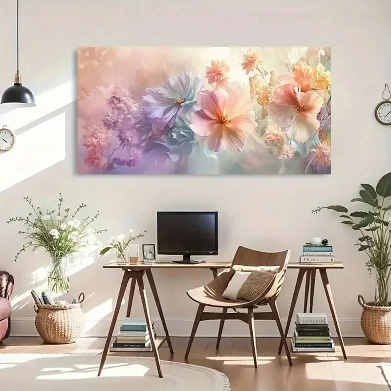 Floral Abstract Purple & Pink Wall Art Canvas Office Home Room Framed 120x60cm