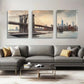 3pcs Skyline And Brooklyn Bridge Perfect Wall Art Set Canvas Framed 40x60cm - High Quality Print 100% Australian Made Wall Canvas Ready to Hang