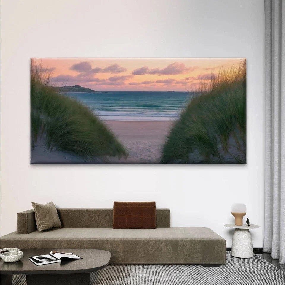 Minimalist Sunset Beach Wall Art Canvas Office Home Room Framed 80x45cm