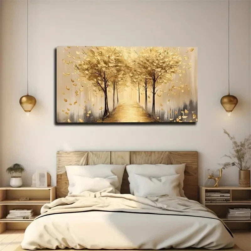 Golden-Yellow Trees Vintage Wall Art Canvas Office Home Room Framed 120x60cm