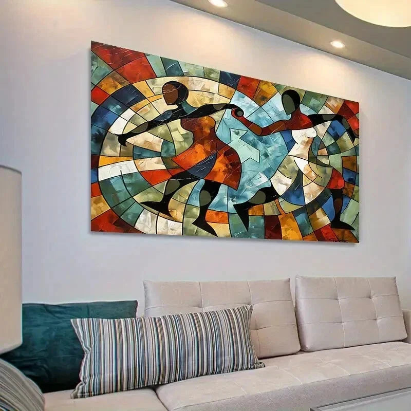Couples Dance Abstract Deco Wall Art Canvas Office Home Room Framed 80x45cm