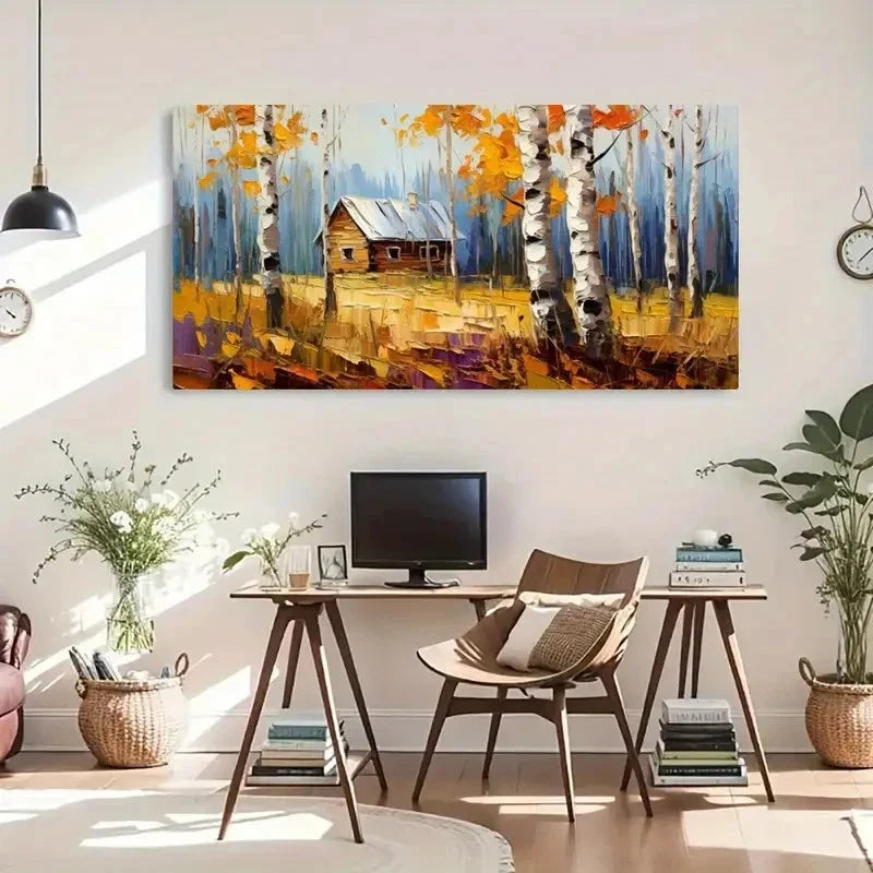 Autumn Landscape Foliage Cabin Wall Art Canvas Office Home Room Framed 120x60cm