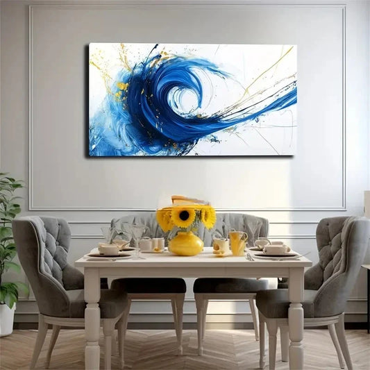 Flowing Blend Of Blue Paint Wall Art Canvas Office Home Room Framed 120x60cm