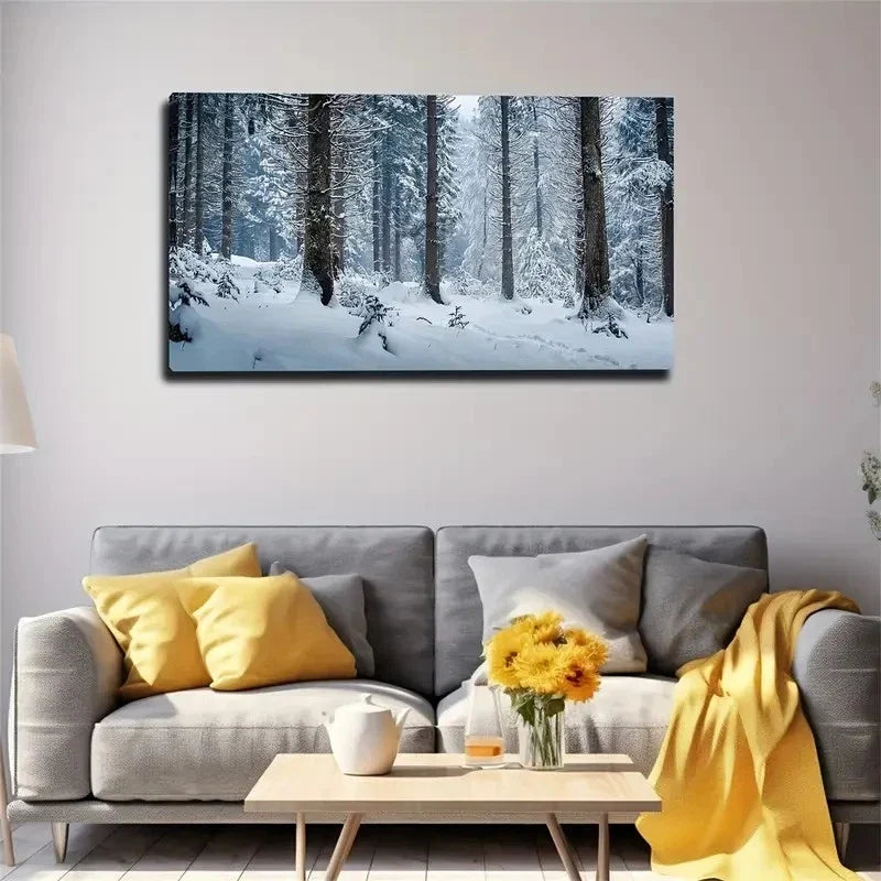 Winter Snowy Forest Wall Art Canvas Office Home Room Framed 80x45cm