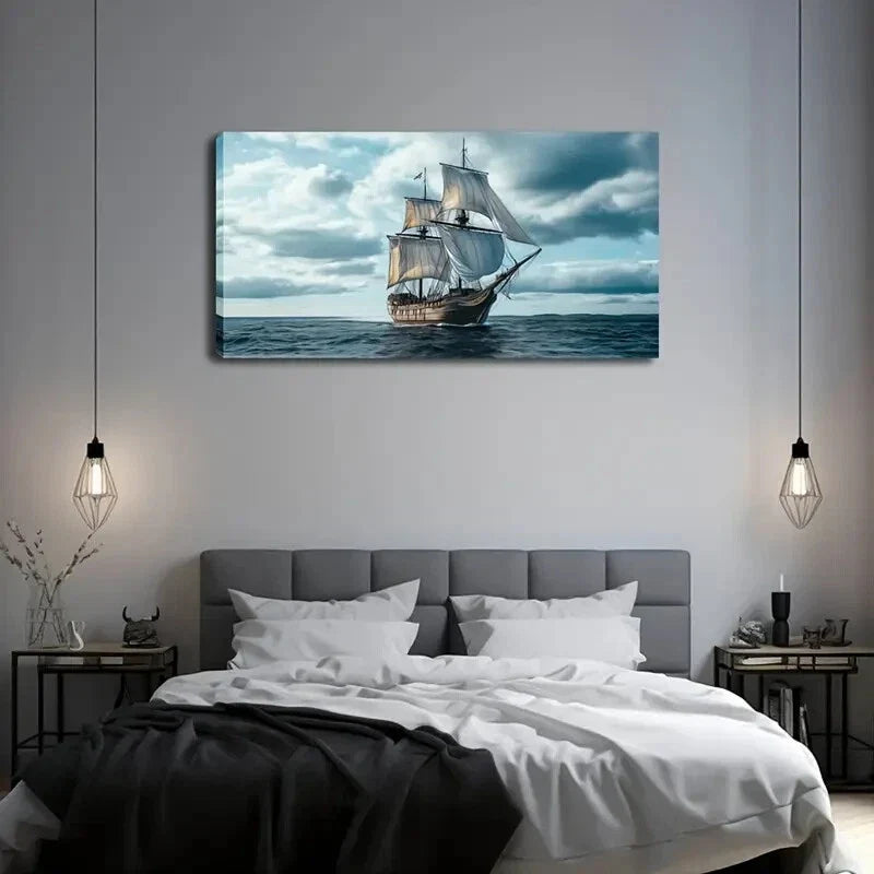 Sailing Ship Ocean Voyage Wall Art Canvas Office Home Room Framed 120x60cm