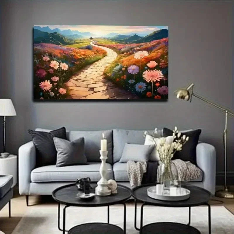 Vibrant Meadow With Blooming Wall Art Canvas Office Home Room Framed 120x60cm