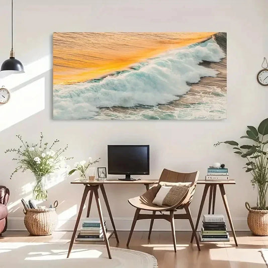 Ocean Waves Vibrant Beach Wall Art Canvas Office Home Room Framed 120x60cm