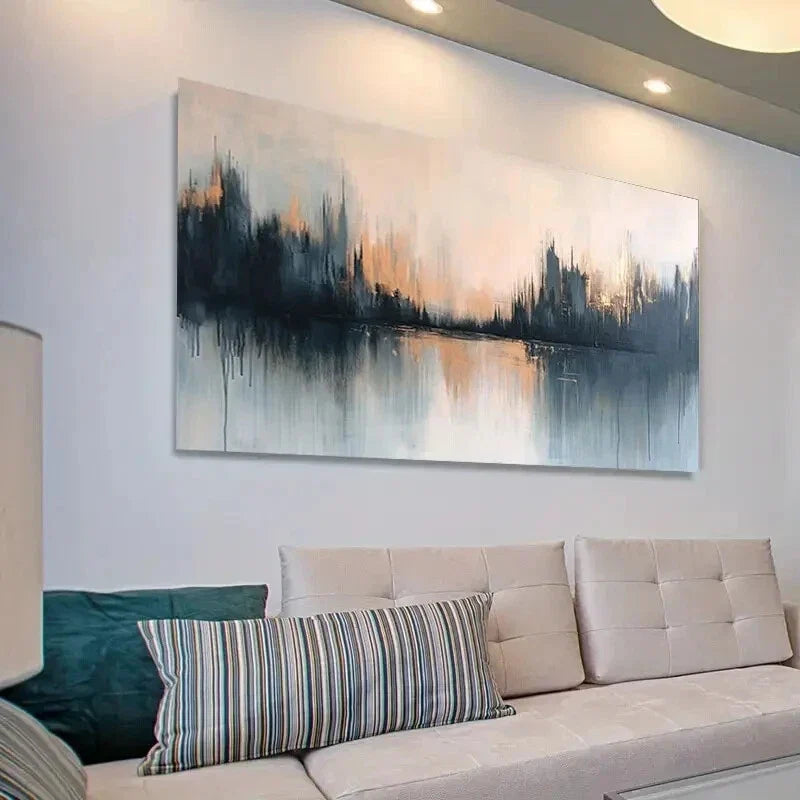 Cityscape Reflecting on Water Wall Art Canvas Office Home Room Framed 80x45cm