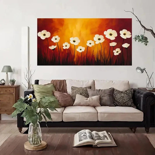 Modern Vintage Abstract Floral Wall Art Canvas Office Home Room Framed 80x45cm