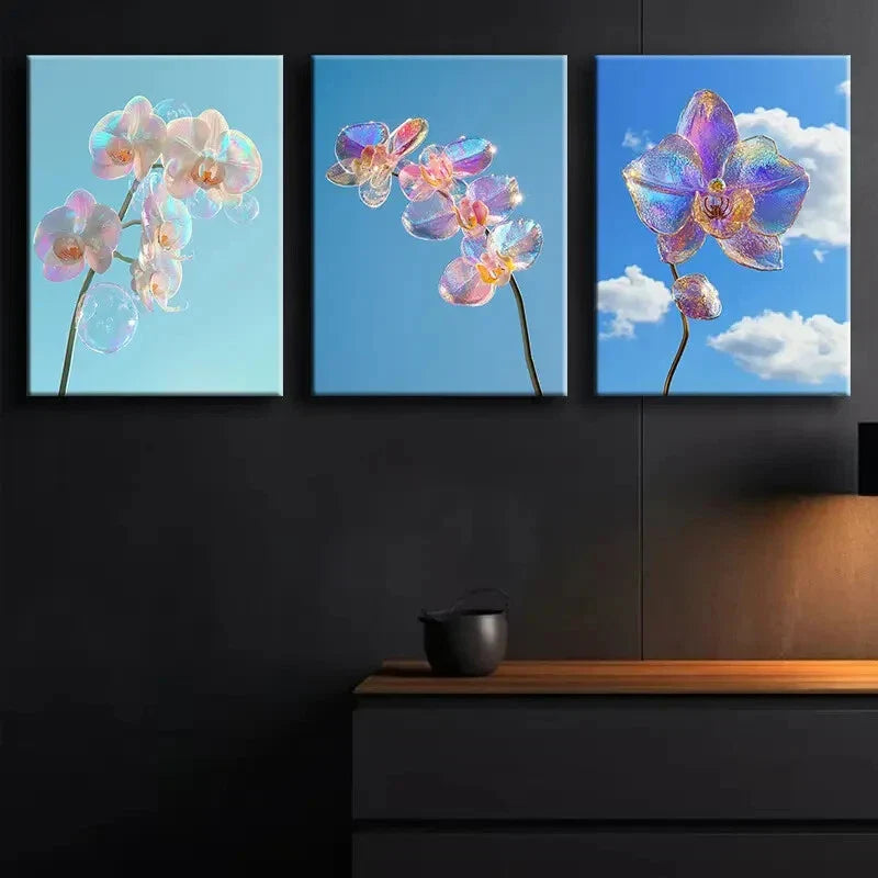 3pcs Colorful Orchid Glass Painting Perfect Wall Art Set Canvas Framed 40x60cm - High Quality Print 100% Australian Made Wall Canvas Ready to Hang