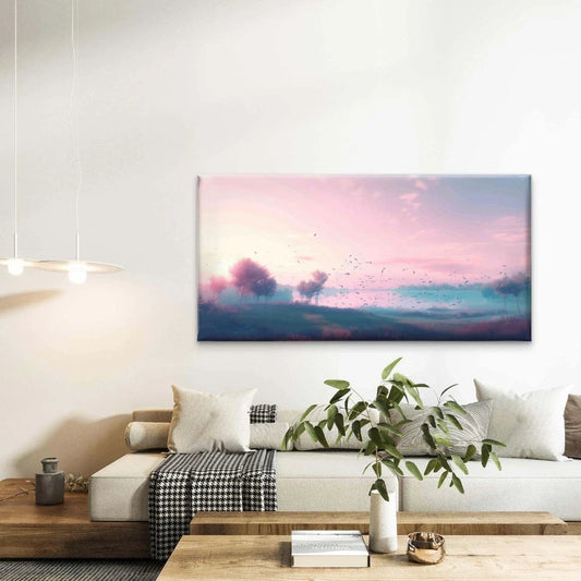 Landscape With Trees Sky Clouds Wall Art Canvas Office Home Room Framed 120x60cm