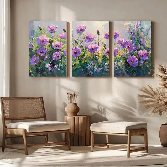 3pcs Vibrant Purple Flower Lavender Bloom Metal Print Ready to Hang Art