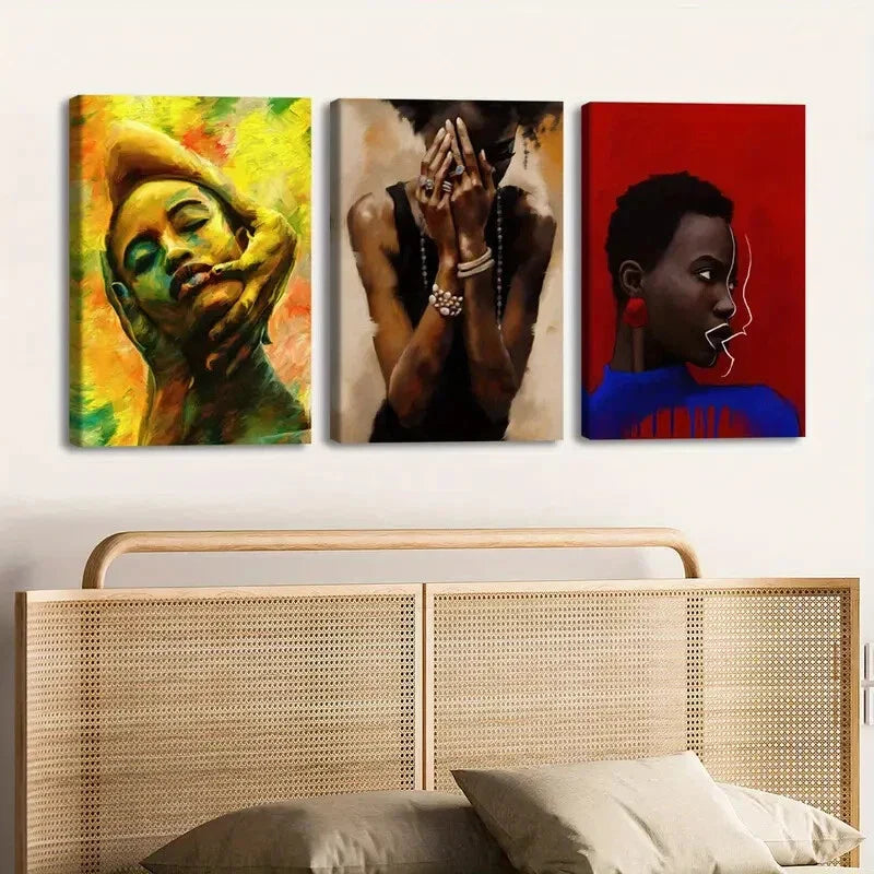 3pcs Fashion Portraits Red & Blue Yellow Green Wall Art Set Canvas Framed 40x60cm - High Quality Print 100% Australian Made Wall Canvas Ready to Hang