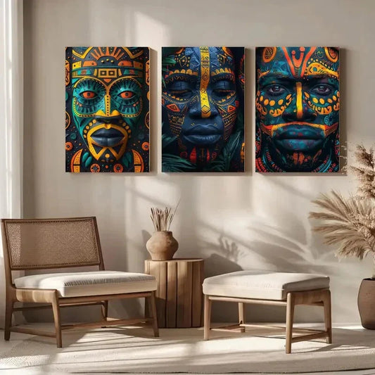 3pcs Abstract African Mural Painting Metal Print Ready to Hang Art