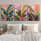 3pcs Tropical Leaves on Pink Background Wall Art Set Canvas Framed 40x60cm - High Quality Print 100% Australian Made Wall Canvas Ready to Hang