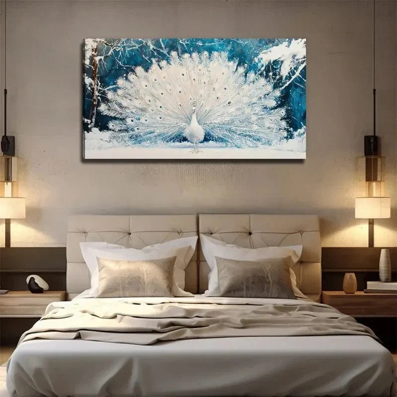 White Peacock Perfect Wall Art Canvas Office Home Room Framed 120x60cm