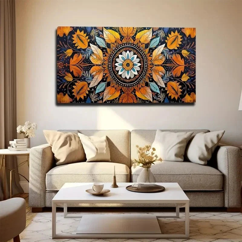 Bohemian Style Floral Abstract Wall Art Canvas Office Home Room Framed 80x45cm