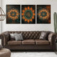 3pcs Mandala Flower Floral Mandala Teal Perfect Wall Art Set Canvas Framed 40x60cm - High Quality Print 100% Australian Made Wall Canvas Ready to Hang