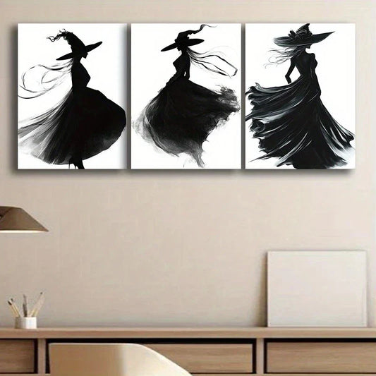 3pcs Abstract Charming Figures Dancing Black Metal Print Ready to Hang Art