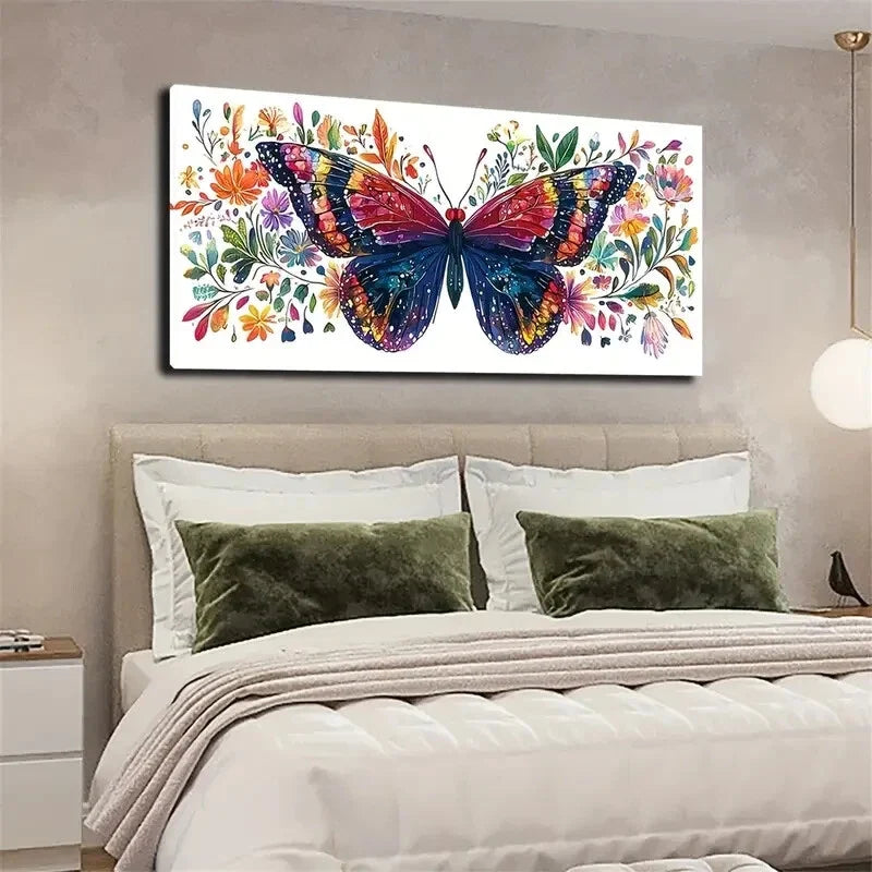 Butterfly White Theme Vibrant Wall Art Canvas Office Home Room Framed 120x60cm