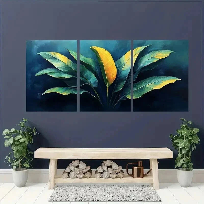 3pcs Vibrant Green Leaf Nature Themed Decor Wall Art Set Canvas Framed 40x60cm - High Quality Print 100% Australian Made Wall Canvas Ready to Hang
